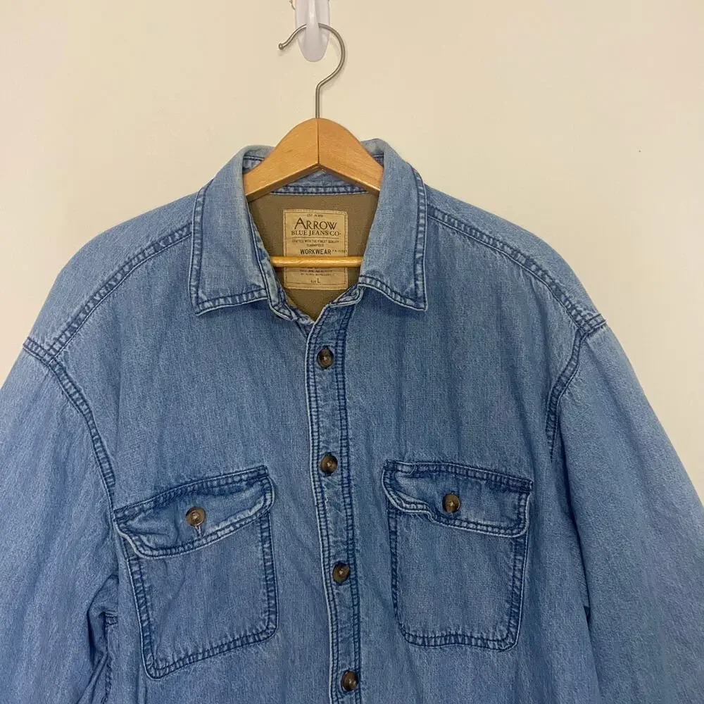 Vintage Arrow Blue Jeans Fleece Lined Chore Jacket Mens Buttons‎ Large Western